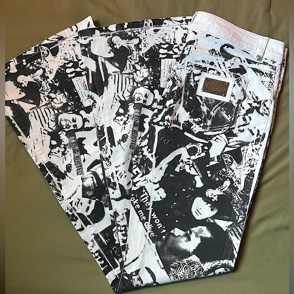Dolce & Gabanna black and white women’s Punk Graphic flared jeans